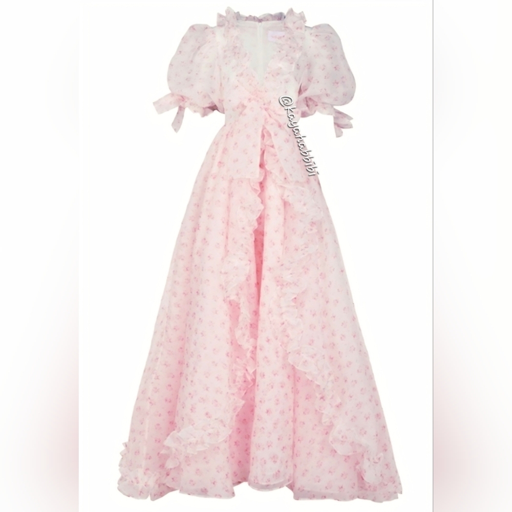 Selkie The Parfait Poet Marie Gown Pink Floral Ruffle Maxi Dress NWOT
